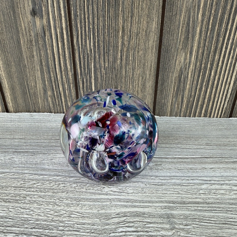 Rollin Karg Signed Art Glass Paperweight Hand Blown Multicolor Sculpture